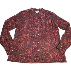 READ Flaw J Crew Women's Silk Chiffon Sheer Top Ruffle Abstract Floral Size 10